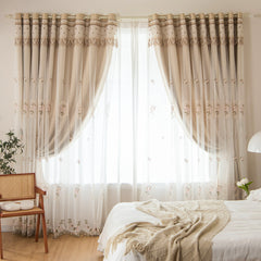 Blackout Rose Flower Pattern Tulle Curtain with Lace Embroidery