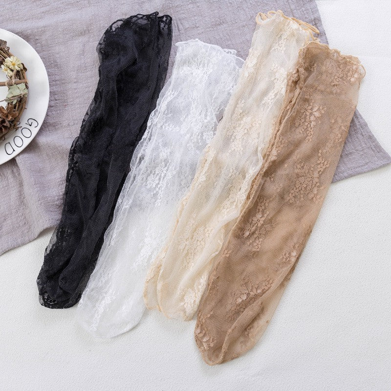 4 Pairs Women's Lace Mesh Mid Tube Socks