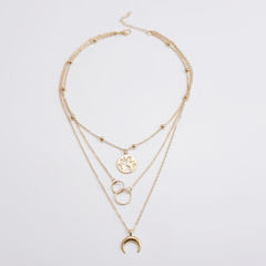 Boho Vintage Multilayer Moon Map Charm Necklace
