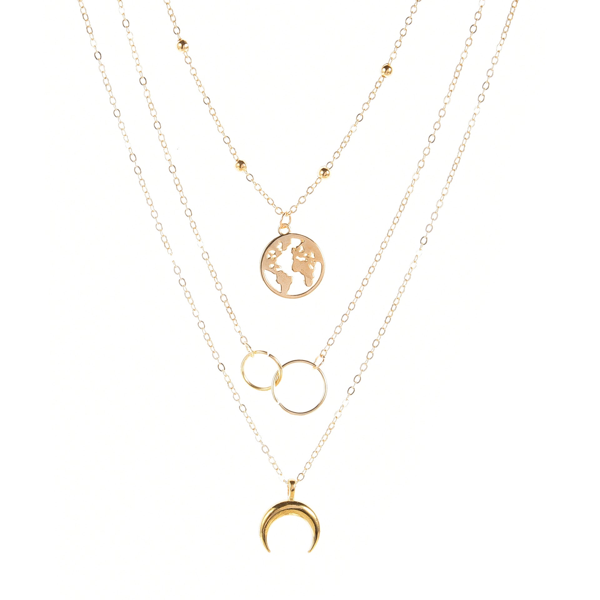 Boho Vintage Multilayer Moon Map Charm Necklace