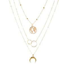 Boho Vintage Multilayer Moon Map Charm Necklace