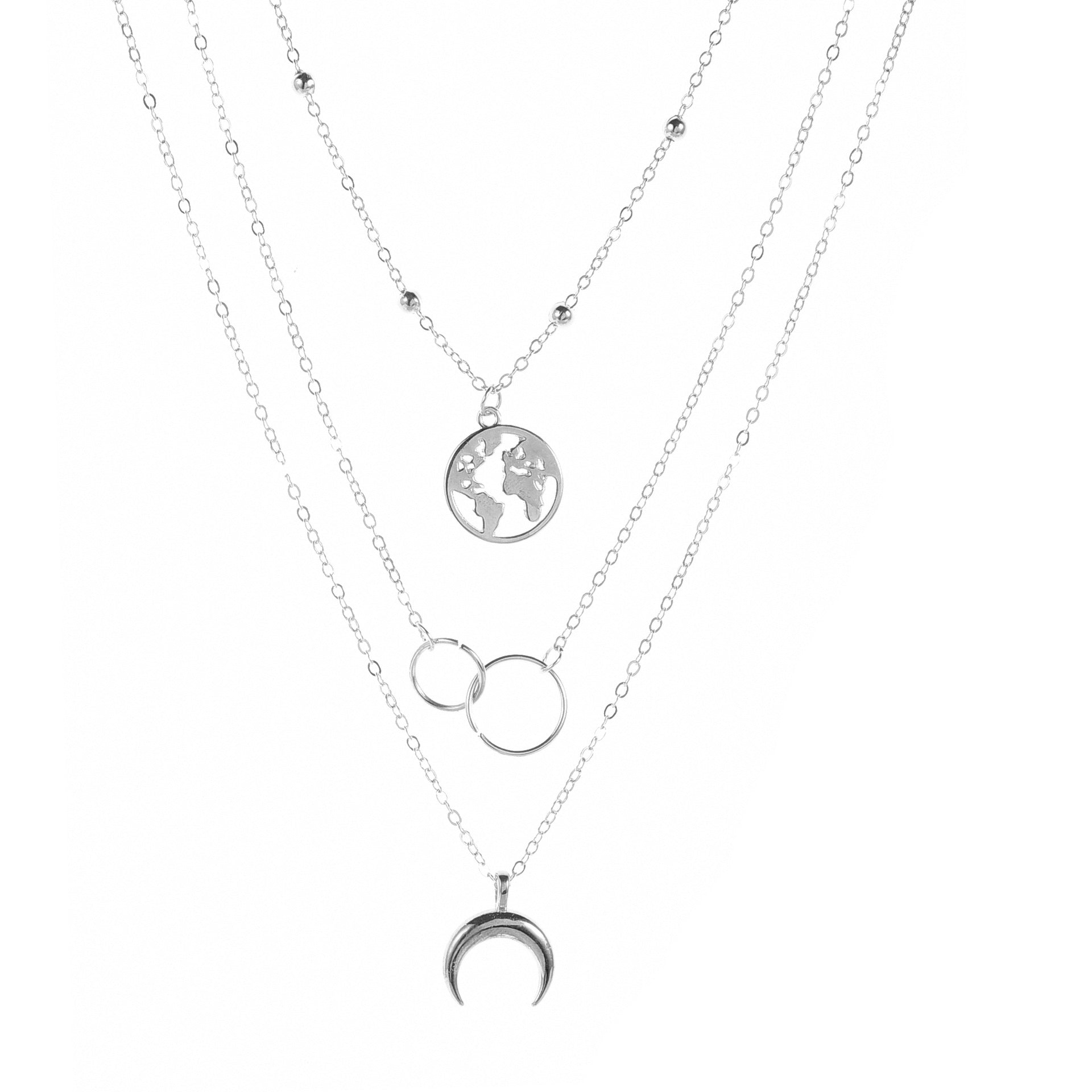 Boho Vintage Multilayer Moon Map Charm Necklace