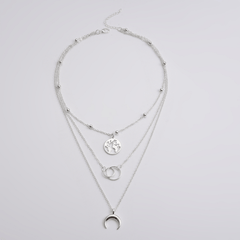 Boho Vintage Multilayer Moon Map Charm Necklace