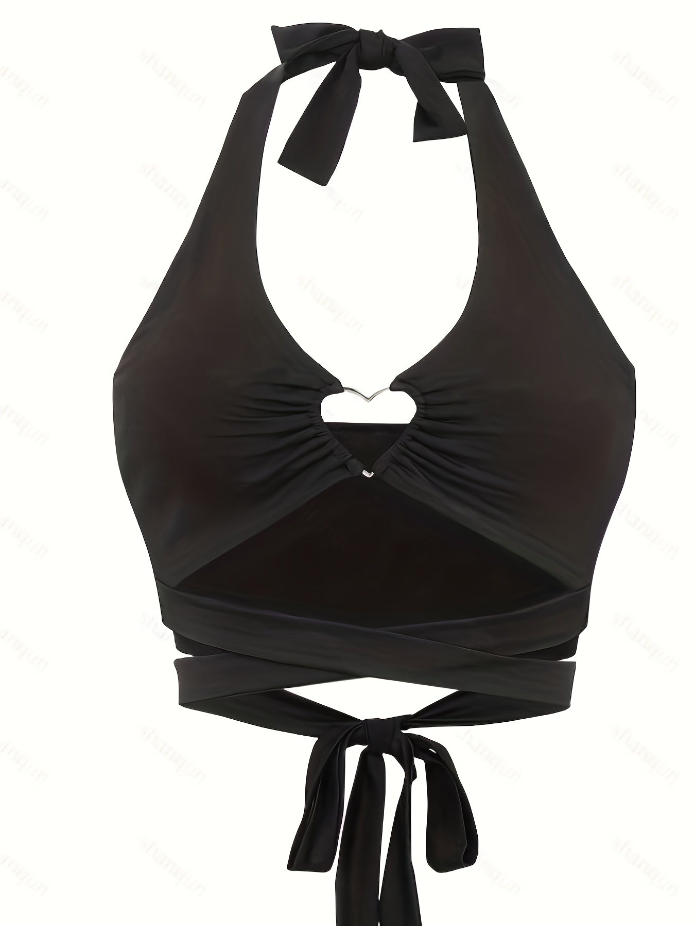 Heart Pattern Decor Halter Neck Top Beach Wear Backless Cross Tie Back