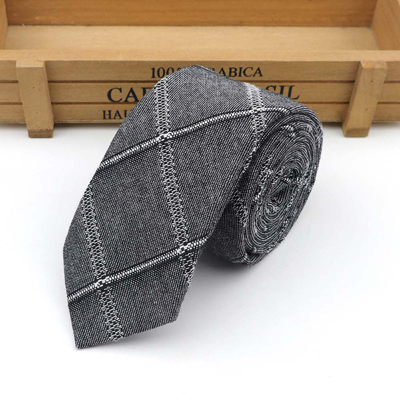 Mens Skinny Cotton Striped Pattern Neck Ties