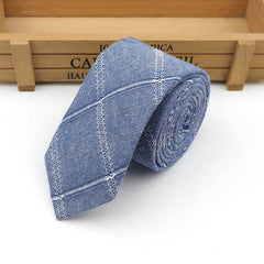 Mens Skinny Cotton Striped Pattern Neck Ties