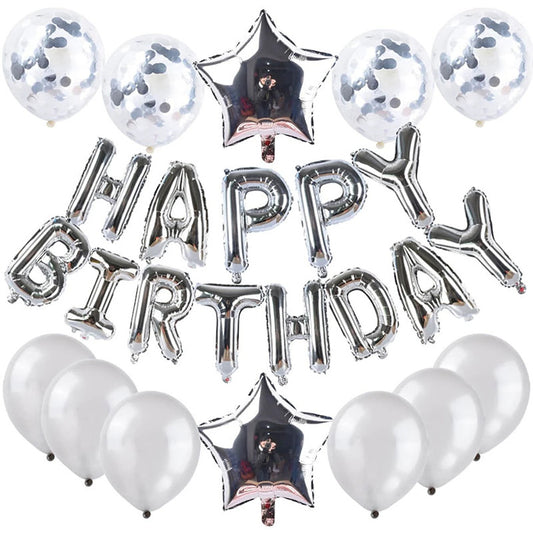25pcs Silvery Happy Birthday Balloon Set
