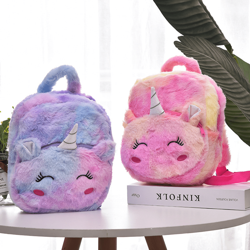 Kids Plush Unicorn Backpack Shoulder School Bag Messenger Bag Coin Purse Wallet