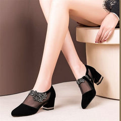 Women's Mesh High Heels Chunky Heeled Sandals