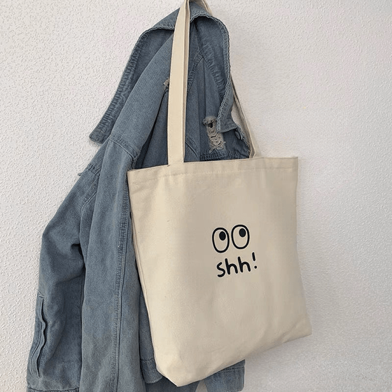 Women's Cartoon Eye & Letter Print Tote Bag Canvas Shoulder Bag