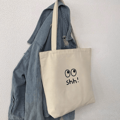 Women's Cartoon Eye & Letter Print Tote Bag Canvas Shoulder Bag