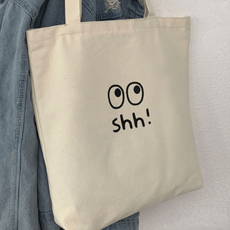 Women's Cartoon Eye & Letter Print Tote Bag Canvas Shoulder Bag