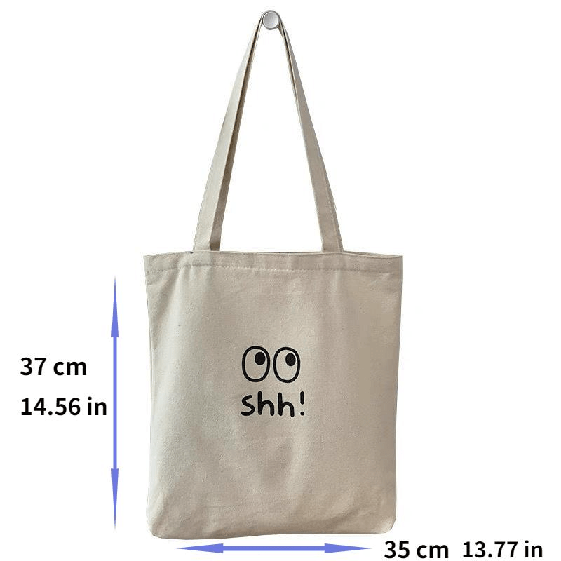 Women's Cartoon Eye & Letter Print Tote Bag Canvas Shoulder Bag