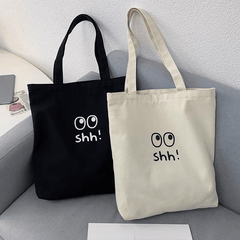 Women's Cartoon Eye & Letter Print Tote Bag Canvas Shoulder Bag