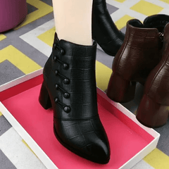 Chunky Heeled PU Leather Ankle Boots Women's Footwear