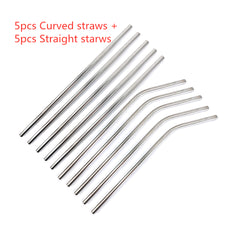 10pcs Stainless Steel Reusable Straws Set for Cocktails Milk Tea