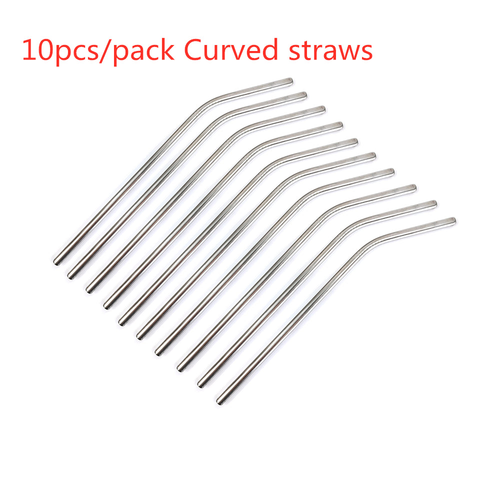 10pcs Stainless Steel Reusable Straws Set for Cocktails Milk Tea