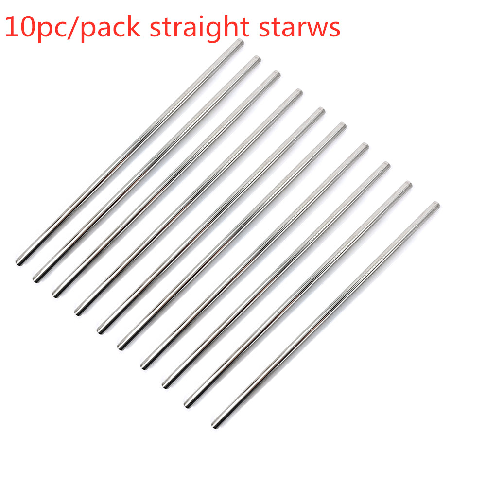 10pcs Stainless Steel Reusable Straws Set for Cocktails Milk Tea