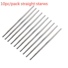 10pcs Stainless Steel Reusable Straws Set for Cocktails Milk Tea