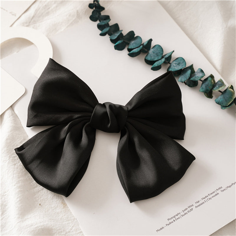 Big Satin Solid Bow Hair Clips Women Barrettes