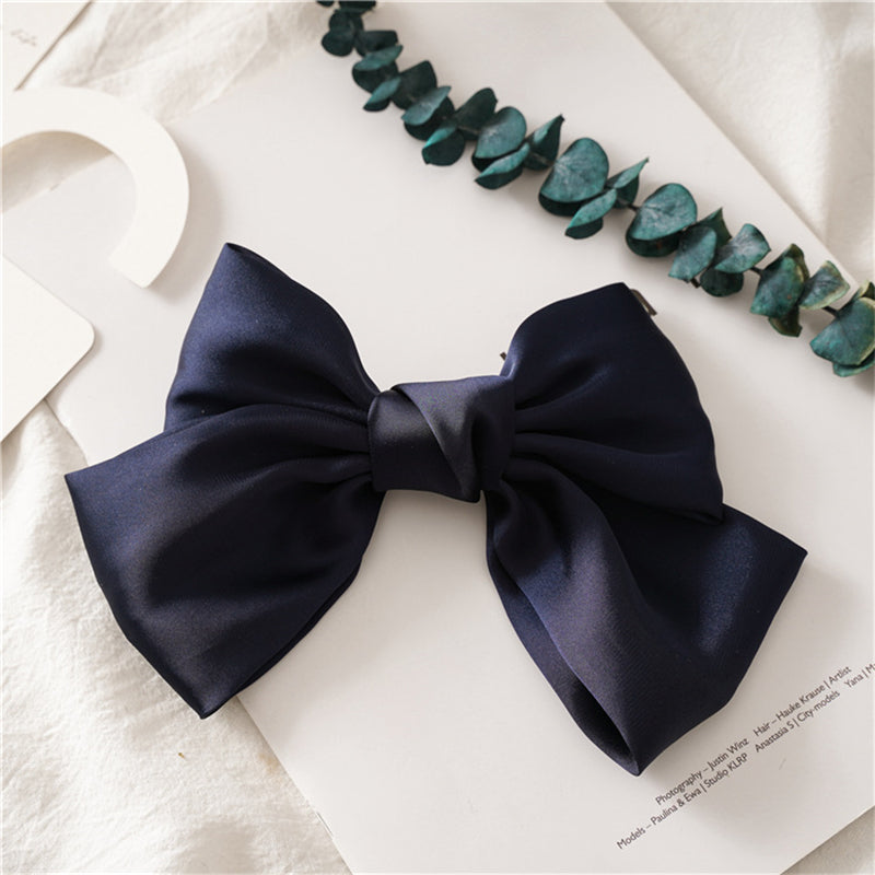 Big Satin Solid Bow Hair Clips Women Barrettes