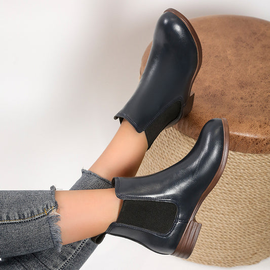 Women's Chelsea Boots PU Leather Ankle Booties Cowboy Mid Calf Boots