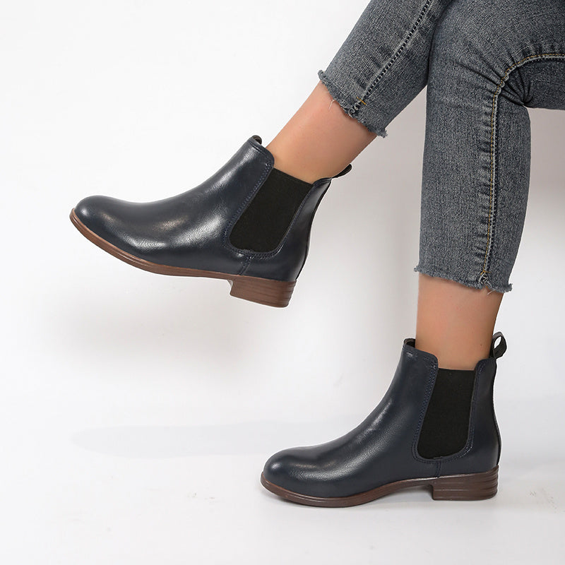 Women's Chelsea Boots PU Leather Ankle Booties Cowboy Mid Calf Boots