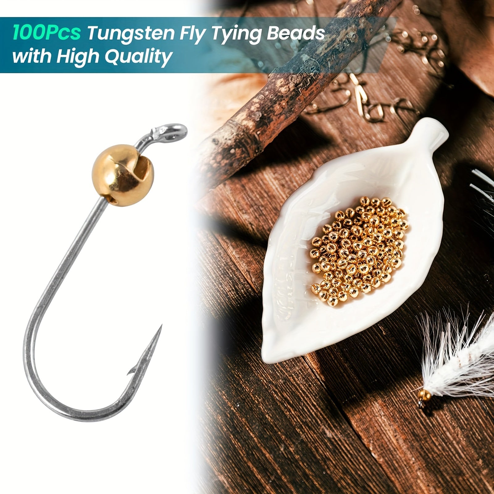 100Pcs Tungsten Fly Tying Beads High Golden Pore Beads Fishing Tackle