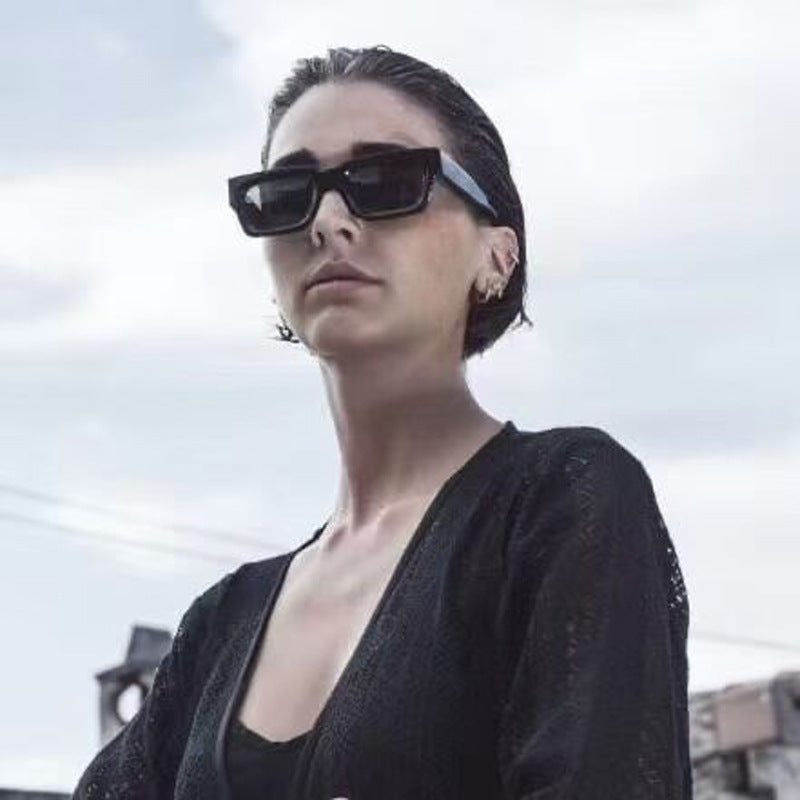 Vintage Small Square Sunglasses Wide Temple Stylish Women Sun Protection