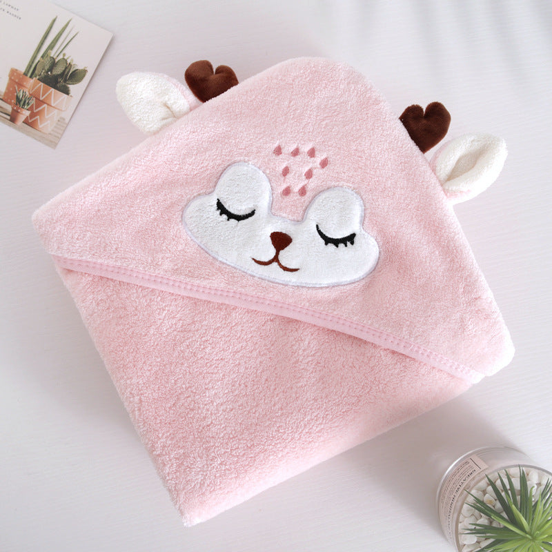 Cartoon Baby Hooded Towel Pink Deer Soft