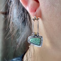 Turquoise Gemstone Stud Earring with Zircon Inlay