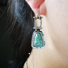 Turquoise Gemstone Stud Earring with Zircon Inlay