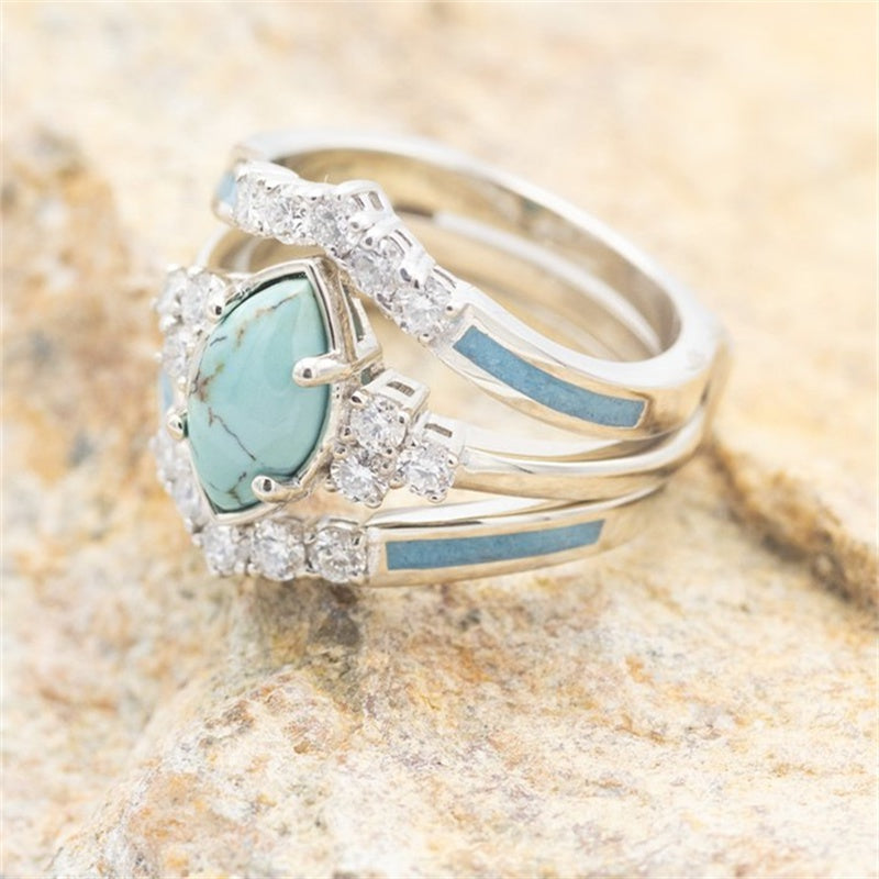 Turquoise Moissanite Engagement Wedding Rings