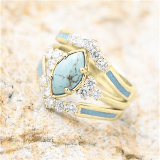 Turquoise Moissanite Engagement Wedding Rings
