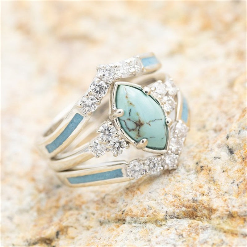 Turquoise Moissanite Engagement Wedding Rings