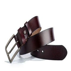 Men's Cowhide Leather Belt with Pin Buckle