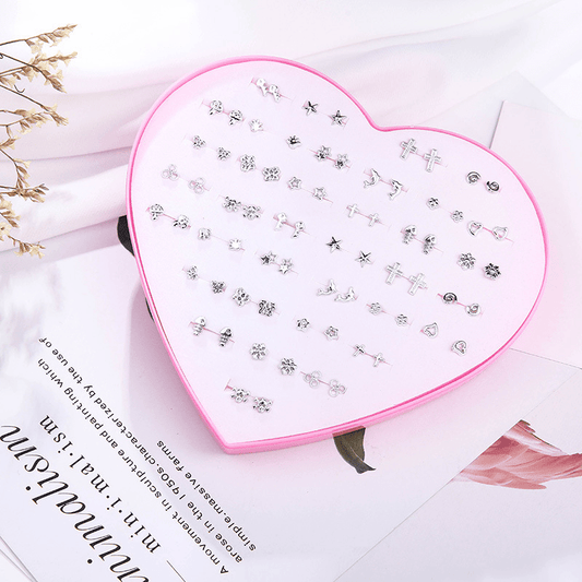 36 Pairs of Silver Stud Earrings Mixed Hair Women's Jewelry Women's Accessories