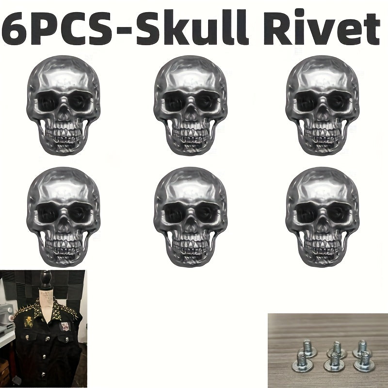 6pcs Gothic Punk Skull Shaped Metal Rivets for DIY Leather Craft