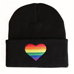 LGBT Rainbow Heart Beanie Hat Gay Pride Love Is Love Embroidered Unisex