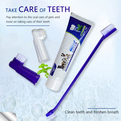 Pet Dental Care Kit 4 in 1 Toothbrush Toothpaste Finger Cover for Cats and Dogs