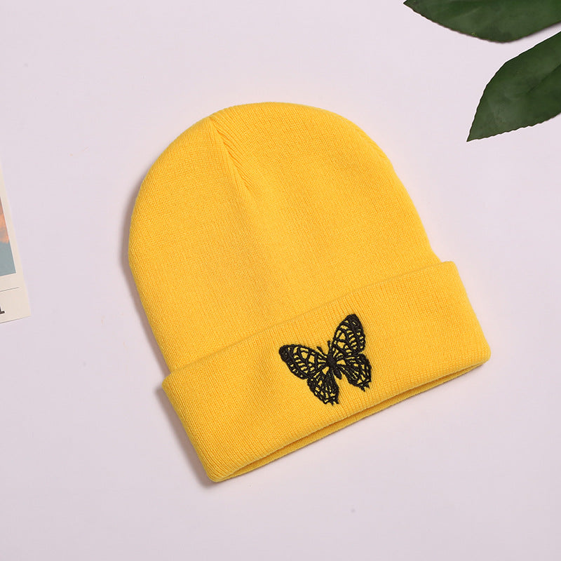Alphabet Knitted Hat Embroidered Warm Hat Solid Butterfly Wool Hat