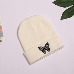 Alphabet Knitted Hat Embroidered Warm Hat Solid Butterfly Wool Hat