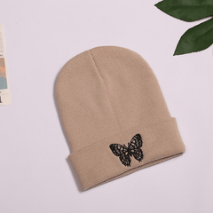 Alphabet Knitted Hat Embroidered Warm Hat Solid Butterfly Wool Hat