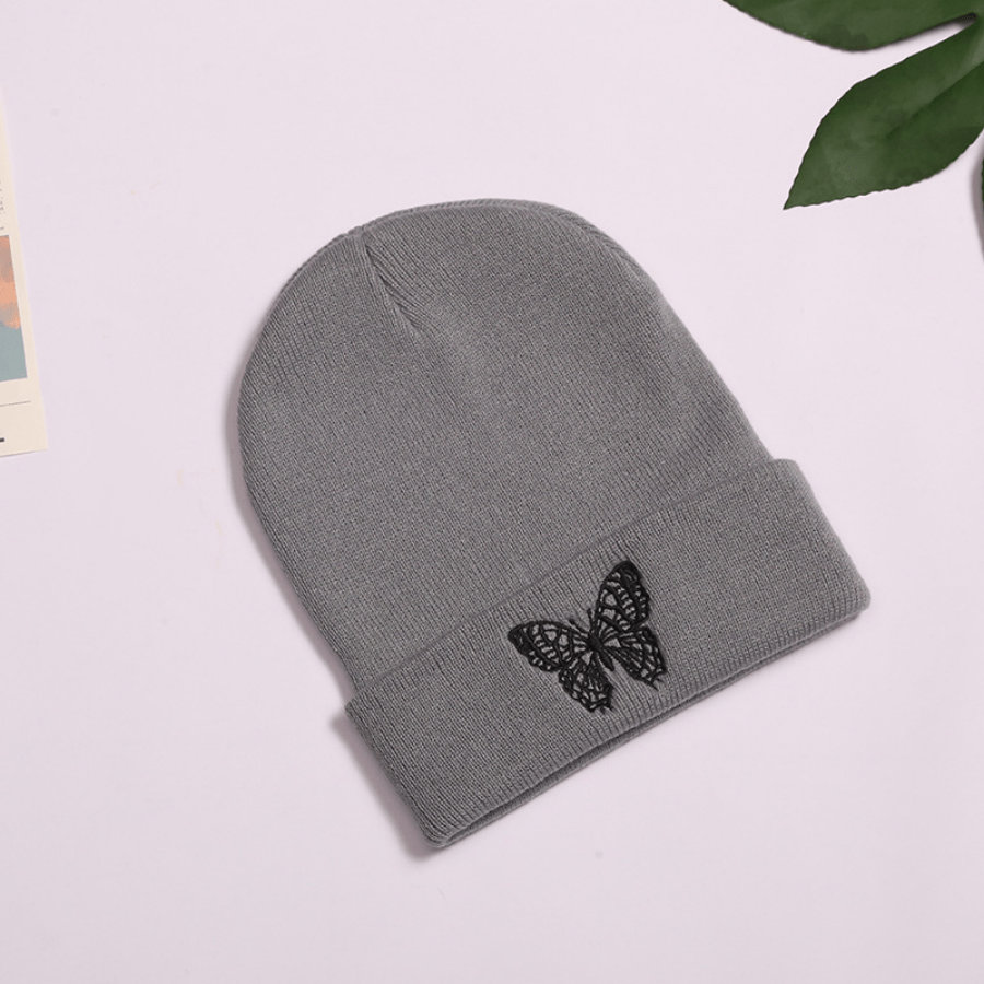 Alphabet Knitted Hat Embroidered Warm Hat Solid Butterfly Wool Hat