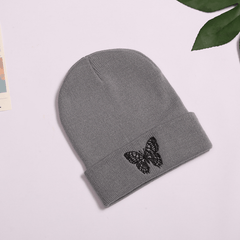 Alphabet Knitted Hat Embroidered Warm Hat Solid Butterfly Wool Hat