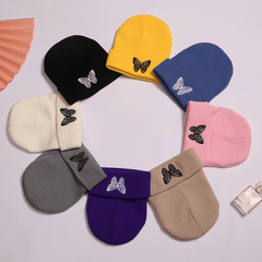 Alphabet Knitted Hat Embroidered Warm Hat Solid Butterfly Wool Hat