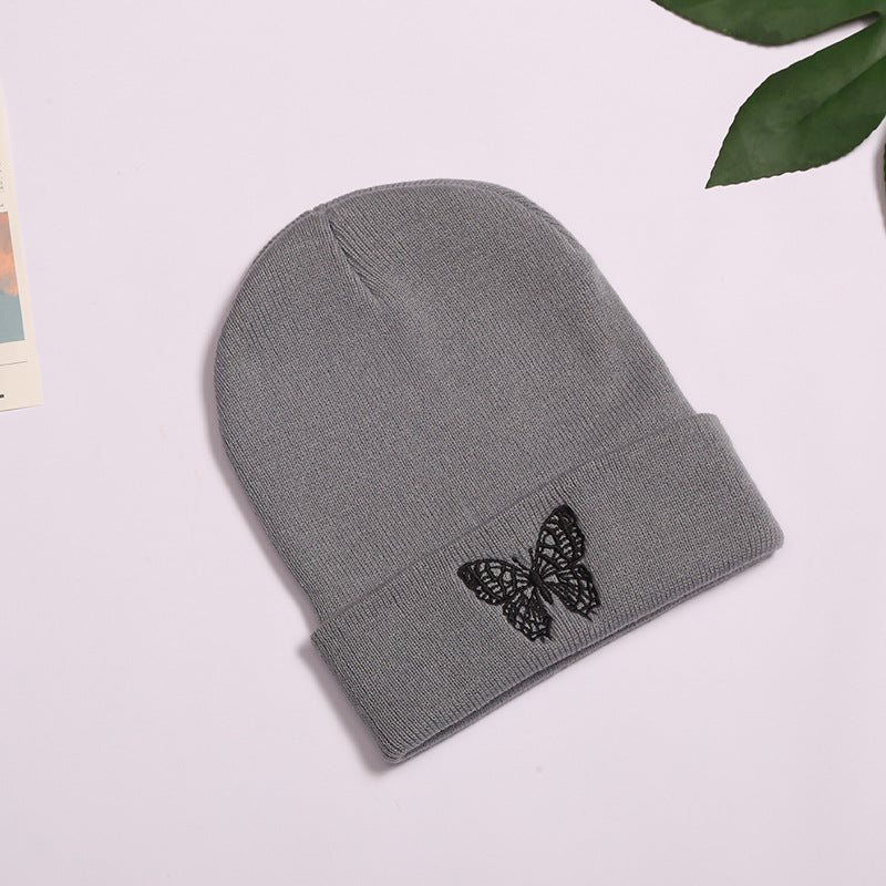 Alphabet Knitted Hat Embroidered Warm Hat Solid Butterfly Wool Hat