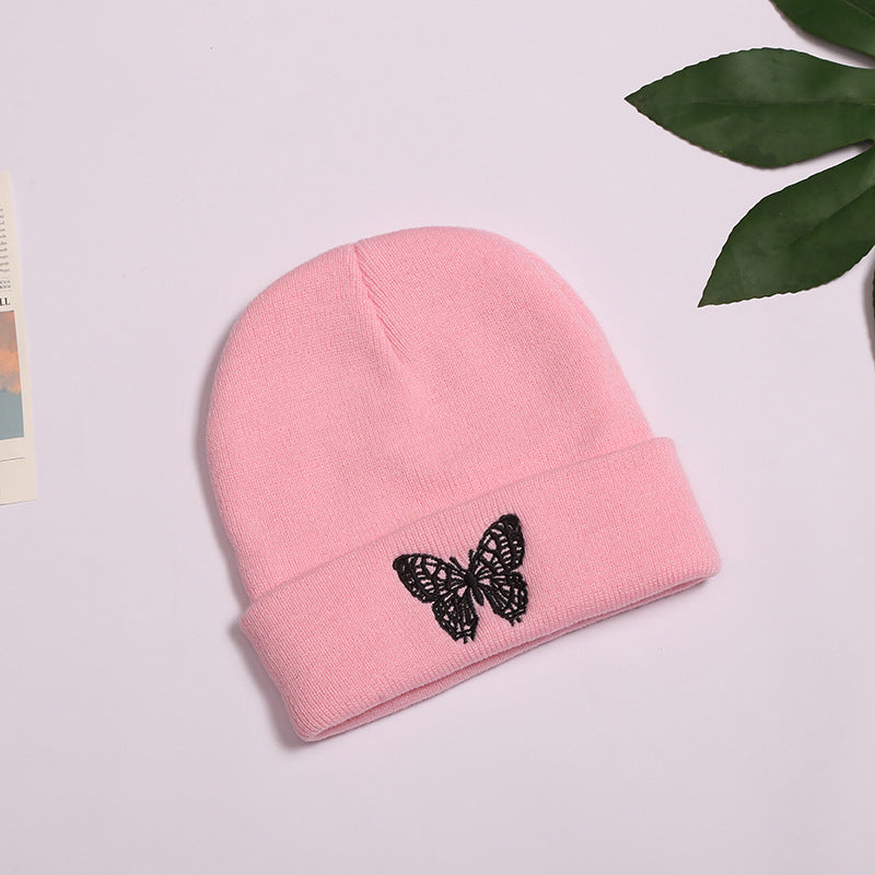 Alphabet Knitted Hat Embroidered Warm Hat Solid Butterfly Wool Hat