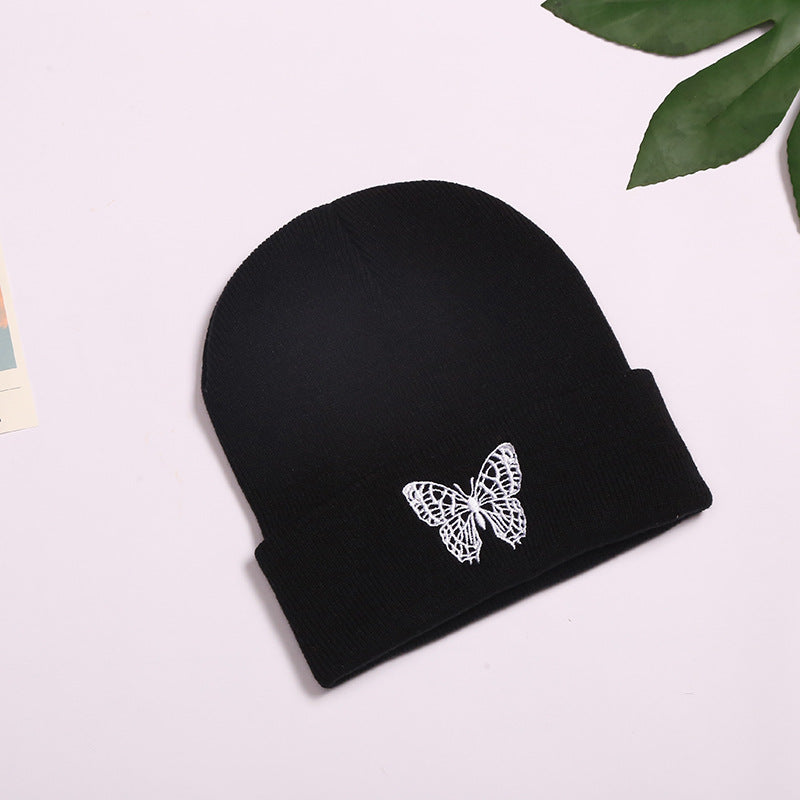 Alphabet Knitted Hat Embroidered Warm Hat Solid Butterfly Wool Hat