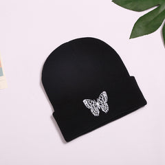 Alphabet Knitted Hat Embroidered Warm Hat Solid Butterfly Wool Hat